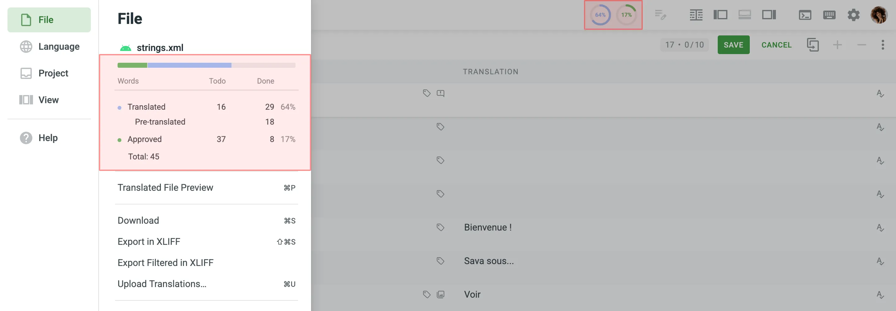 Translation Progress Indicators